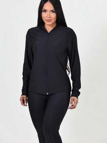 TRIO - 3 Piece Fitness Kit Bomber Jacket + Top + Dry Fit Pants - Black - View 2