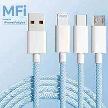 Cable de carga USB 3 en 1 de 100W (máx.) de carga rápida, cable de carga USB con resorte/recto, longitud ajustable, cable de carga trenzado de nailon, cable de carga de múltiples interfaces de carga rápida, cargador colorido Tipo-C/Micro, cable de datos de carga súper rápida de 100W, compatible con iPhone 16/15/14/13/12/11/Air/(la longitud máxima de estiramiento del cable de carga USB con resorte es de 1,5 m, el cable de carga USB recto es de 1,2 m) - Multicolor - Ver 18