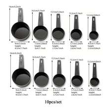 10 Stücke/Set Messbecher aus PP mit graduiertem Messbesteck-Set, Lebensmittel, Kaffeebecher Messbecher, Gewürz- und Mehlbesteck, Backzubehör Messlöffel, Küchenwaage und Messgeräte, Küchenausstattung, 10er Set schwarze Kunststoff Messbecher und Messlöffel, Kaffee Löffel, Gewürzlöffel mit Skala