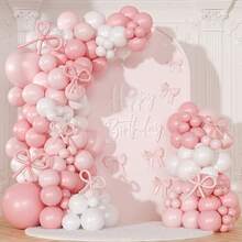 94Pcs Pink & White Bow Balloon Arch Kit, Including Pink & White Bow Balloons, Ideal For Baby Shower, Gender Reveal, Baby Shower, Pink Bow Birthday Party Decorations - Pink - View 1