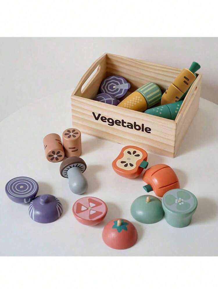 Children's Wooden Vegetable And Fruit Cutting And Dining Set Wooden Box Set Log Cutting Board Pot Set Play House Toy Cognitive Classification Cutting Puzzle Household Toys Exercise Children's Social Cognitive And Hands-On Skills-Kids (3-6 Years Old) - Multicolor - View 16