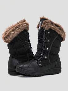 GLOBALWIN Women's Snow Boots Mid Calf Warm Winter Fashion Boots Comfortable Lace-UpWaterproof Boots Insulated Non-Slip Outdoor Shoes For Women - 1817-1黑色 - 查看 3