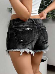Shorts de Mezclilla Jeans Corto de Mujer  Casual - Negro - Ver 2