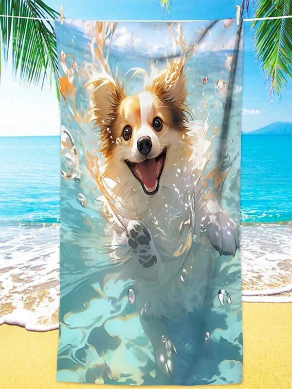 1pc Cartoon Dog Beach Towel, Soft And Lightweight Towel For Couples Outdoor Camping, Suitable For Travel, Swimming, Bath, Camping And Beach Vacation - Ideal Gift For Family, Friends And Loved Ones
