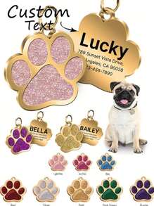 1pc Personalized [Free Engraving] Shiny Paw Shape Pet Tag For Dog Or Cat, Zinc Alloy Material, Durable & Non-Fading | Engrave Name, Birthday Gift For Collar ID, Unique Pet Identity Card, Fashion Neck Tag For Cat & Dog, Best Gift For , Anti-Lost
