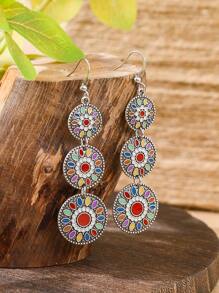 TopHanqi Conjunto de 3 pares de brincos vintage estilo boho com pingente de gota de óleo para mulheres, brincos com pingente geométrico multicolorido, versáteis para uso diário, praia, viagem, encontro, presente, todas as estações