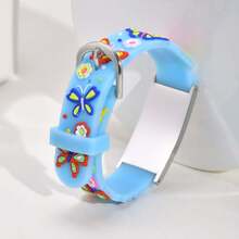 1 pieza Brazalete/Pulsera de acero inoxidable con silicona con patrón lindo grabado con láser con nombre personalizado, longitud de 13-16.5cm, Identificación médica roja, nombre personalizado, adecuado para uso diario, regalo de regreso a la escuela, rojo/azul/rosa - estilo - Ver 16