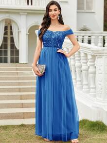 CHOSMO Elegant Solid Color Knit Fabric Backless Mesh & Sequin Patchwork Women's Dress, Suitable For Prom, Evening Gowns, Formal Occasions, Weddings, Parties, Anniversaries, Graduations, Festivals, Formal Dinners, Photoshoots, Galas, Concerts