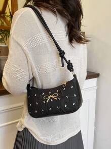 Nueva bolsa de mujer de moda casual, de un solo hombro, de PU en color negro/caqui/café, con lazo y herrajes metálicos, bolsa para monedas y bolsa de maquillaje