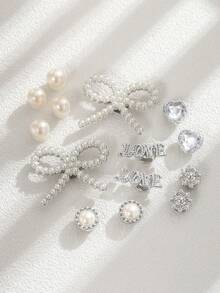 14pcs DIY Charms Set, Includes Bow, Love, Heart Shapes, Cute Campus Style Detachable Shoe Accessories, Suitable For Sandals, Garden Shoes, Birthday/Holiday Gifts, Decorations Gift Ideas - Silver - View 2