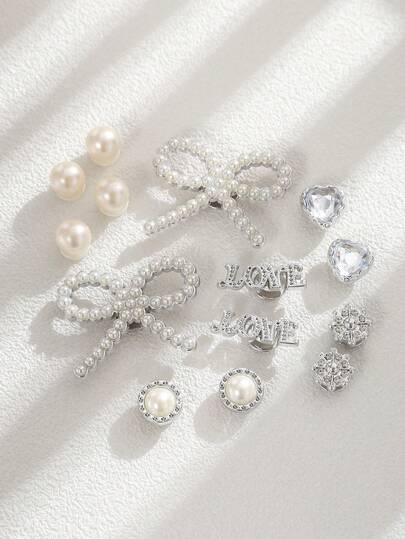 14pcs DIY Charms Set, Includes Bow, Love, Heart Shapes, Cute Campus Style Detachable Shoe Accessories, Suitable For Sandals, Garden Shoes, Birthday/Holiday Gifts, Decorations Gift Ideas