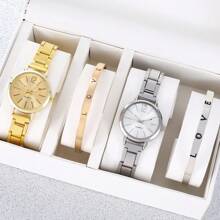 4pcs/Set Women's Fashion Small Dial Casual Elegant Quartz Wrist Watches, Versatile Quartz Watch