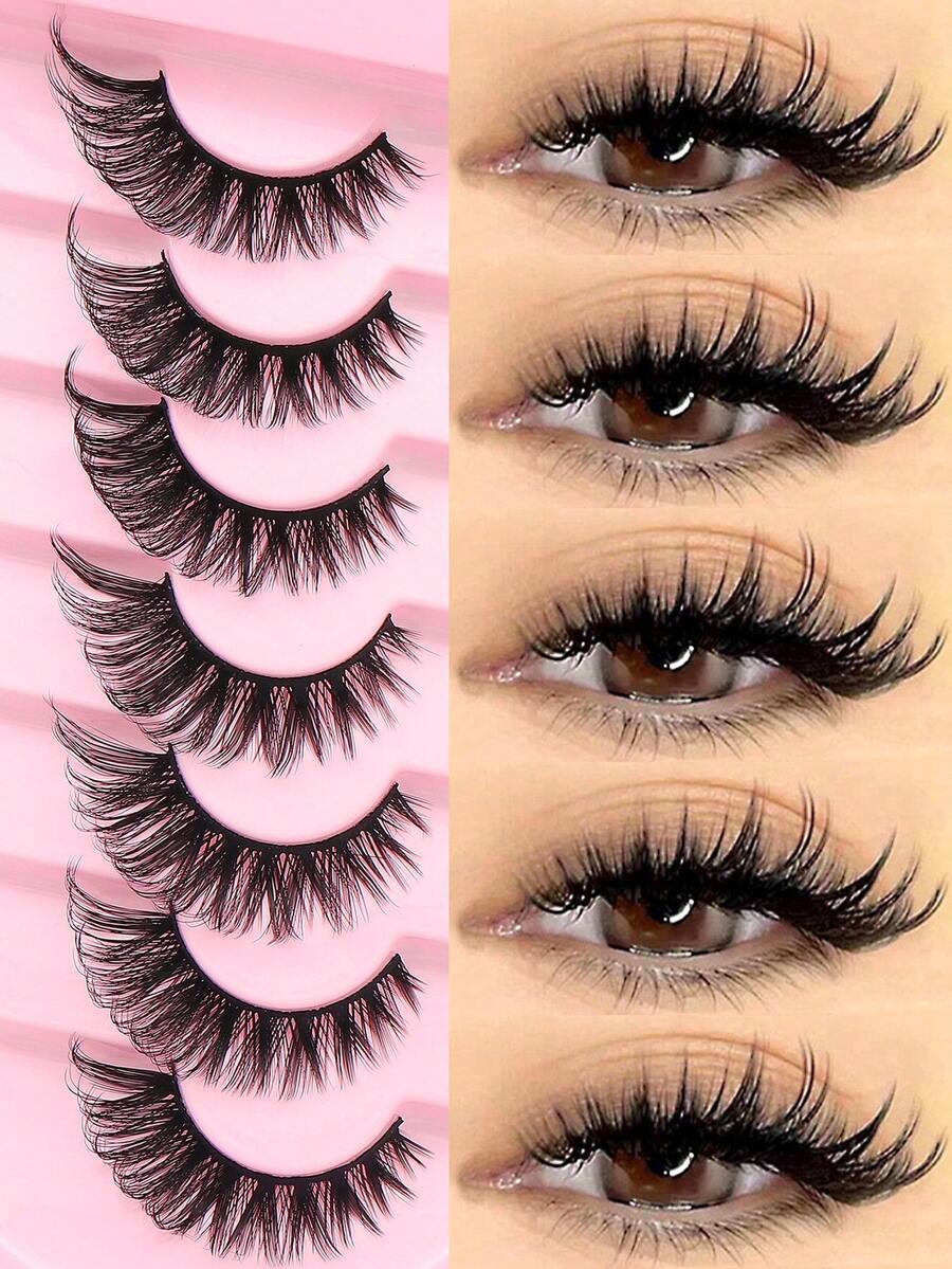 7 Pairs Of False Eyelashes Cat Eye False Eyelashes Comic False Eyelashes Short Soft 3D Imitation Mink False Eyelashes Natural Makeup Gifts For Women And Girls Natural False Eyelashes Super Light And Long Lasting - 眼尾拉長款 - 查看 1