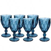 Set Of 6 Diamond Blue Or Jackfruit Spout Glass Glasses 260ml, 320ml Or 340ml - Sapphire Blue - View 1