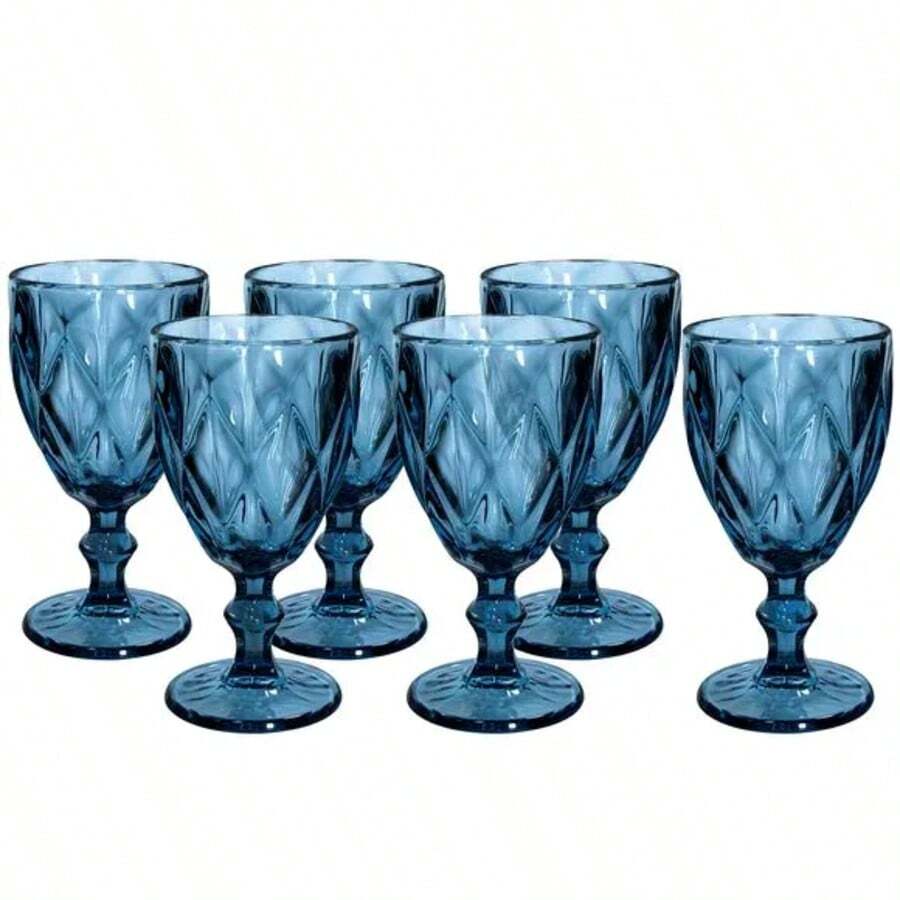Set Of 6 Diamond Blue Or Jackfruit Spout Glass Glasses 260ml, 320ml Or 340ml - Sapphire Blue - View 1