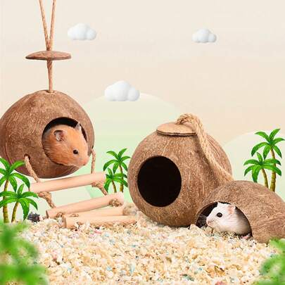 1pc 4/6 Inches Coconut Shell Bird Nest Tiger Stripe Parrot Breeding Nest For Hamster, With Rope