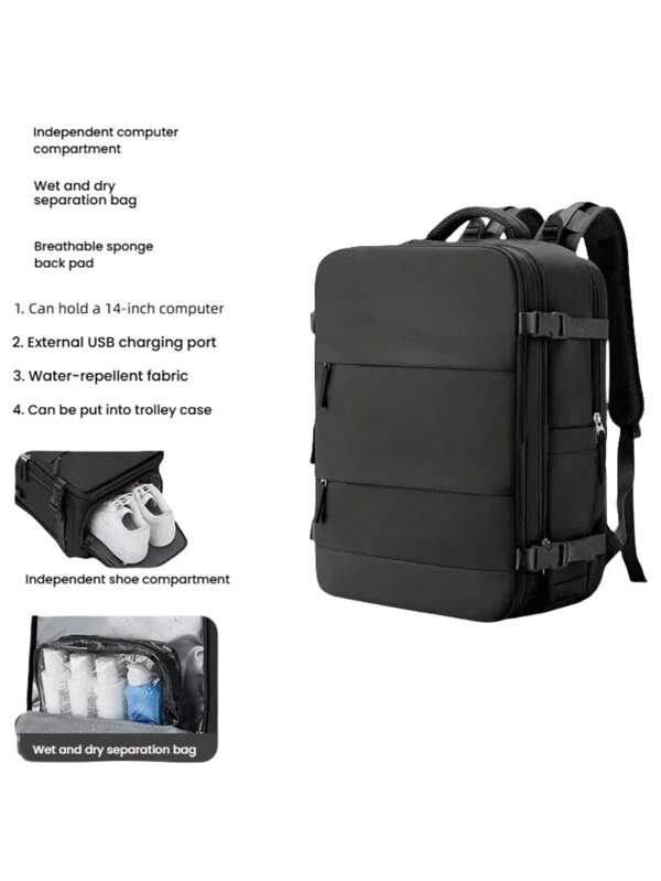 Mochila de Mão Leve e à Prova d'Água | Bolsa para Laptop de 15,6 Polegadas | Grande Capacidade de Material de Nylon | Mochila de Viagem de Negócios | Adequado para Deslocação, Escola, Exterior | Presente Unissex | Tamanho: 40*20*25 Cm