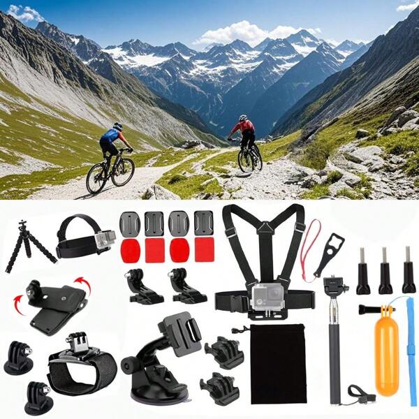 Kit de acessórios com 27 peças para OSMO 4 3 2 Insta360 X3 X2 GO 3 SJCAM DBPOWER AKASO EK5000 EK7000 4K WiFi Câmera de ação/Session 5/Fusion SJ4000 SJ5000