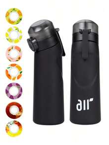 1pc Air Water Bottle With 1pc Random Round Shape Flavor Pod Sports Straw Plastic Cup Leak Proof Outdoor Travel Sports Bottles - 深藍 - 查看 9