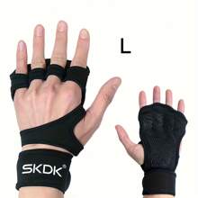SKDK 1 par de guantes de entrenamiento con muñequeras - Agarre de silicona antideslizante, diseño de media-dedos, cierre ajustable, adecuado para gimnasio, yoga, ciclismo, dominadas, escalada. Disponible en colores negro y verde militar. Construcción duradera, unisex. Una opción ideal para accesorios de fitness, protección de manos para yoga y equipo de entrenamiento. Accesorios de gimnasio, calleras