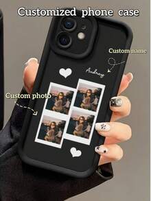 1pc Customized Name Phone Case, DIY Personalized Phone Cover. Customized Photo Design Phone Case. Full Protective Phone Shell, Comfortable Feel, Anti-Fall Shock Absorption. The Best Gift For Friends, Family, Couples, Compatible With Iphone11/12/13/14/15promax, Galaxy A15/A25/A35/A55/S23/24ultra, Redmi, OPPO - Black - View 1
