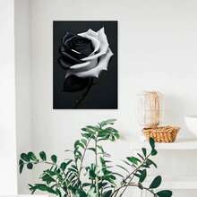 Arte de pared enmarcado con rosas en blanco y negro, póster moderno de impresión de rosas, decoración de pared de pintura, flor de campo para sala de estar, dormitorio, baño, granja, decoración del hogar, decoración creativa del hogar, pósters decorativos de alta calidad, dormitorio, gimnasio, bar, cafetería, arcade, decoración de pared de sala de estar, regalo perfecto. - Enmarcado - Ver 4
