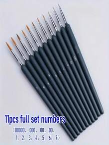 11pcs Professional Fine Liner Brush Set For DIY Model Painting, Durable Weasel Hair Brushes, Suitable For Watercolor, Oil, Acrylic Painting, Artist Grade Detail Brushes, Plastic Super Fine Acrylic, Watercolor Pens, Outline Brush, Factory Direct,Back To School,School Supplies