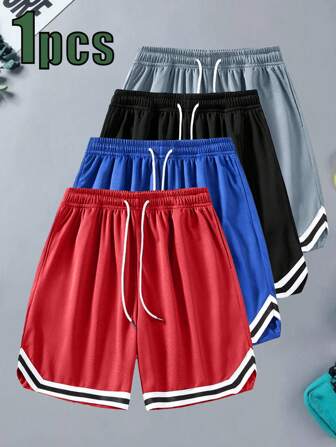 Men's Summer Sports Basketball Shorts, Drawstring Waist Elastic Quick Dry Mesh Fabric Shorts