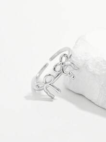 1 pieza Anillo con decoración de lazo de plata 925 clásico, diseño simple de moda para mujer, joyería de uso diario como regalo para fiestas