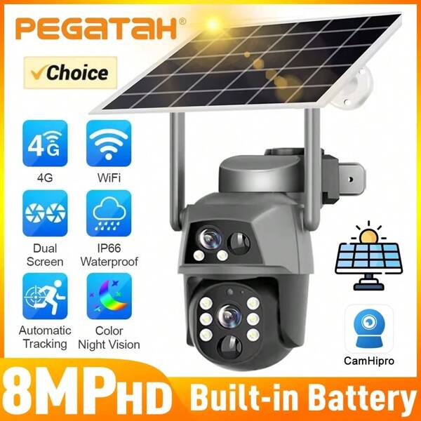 4K 8MP Solar betriebene 4G Kamera mit Dual PIR Bewegungserkennung, IP66 Outdoor wasserdicht, Vollfarb-Nachtsicht, Dual-Sprachsteuerung, Personenverfolgung, Solarpanel Stromversorgung, 4 Installationsmöglichkeiten (Wand/Decke/Ecke/Mast)