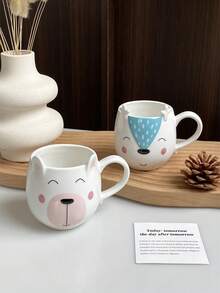 1 件手绘陶瓷杯，带有猫头鹰、狐狸、鹿、熊等可爱动物图案，创意卡通风格杯子，适用于家居装饰、咖啡拿铁杯、早餐牛奶和燕麦碗、礼物和情侣杯 - 彩色 - 查看 10