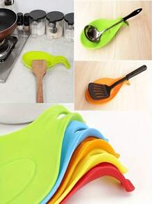 1pc Heat Resistant Silicone Spoon Rest - Multipurpose Kitchen Mat For Spoons & Forks, Random Color, Spoon Holder | Vibrant Kitchen Accessory | Easy To Clean Mat, Countertop Spoon Rest