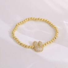 1pc, 18k Gold Plated A-Z Initial Bubble Bracelet Classic Fashion CZ Pave Charm Beads Stretch Design Gift