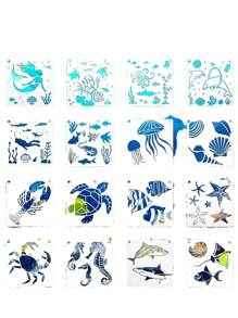 16pcs/Set Marine Life Hollow Drawing Template, Sketch Tracing Painting Graffiti Auxiliary Tool For DIY School Supplies, Back To School