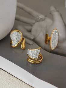 Frminee 3 bucăți de vară pentru femei, la modă, de lux, placate cu aur de 18k, set de inele stivuibile din oțel inoxidabil, inele cu zirconiu cubic, cadouri de sărbători, accesorii populare romantice de Ziua Îndrăgostiților, accesorii de bijuterii populare pentru petreceri, inele de zi cu zi, inele de promisiune, inele de logodnă pentru femei, adolescente, bijuterii, cadouri
