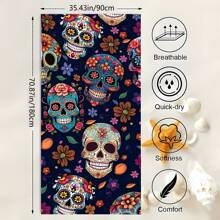 1 Stück Strandtuch mit Blumen-Totenkopf Design, ultra-weiches Mikrofaser Extra Groß Stranddecke, super saugfähiges Badetuch, geeignet für Reisen, Pool, Tauchen, Surfen, Yoga, Camping, in Erwachsenen- und Kindergrößen erhältlich, Strandaccessoires
