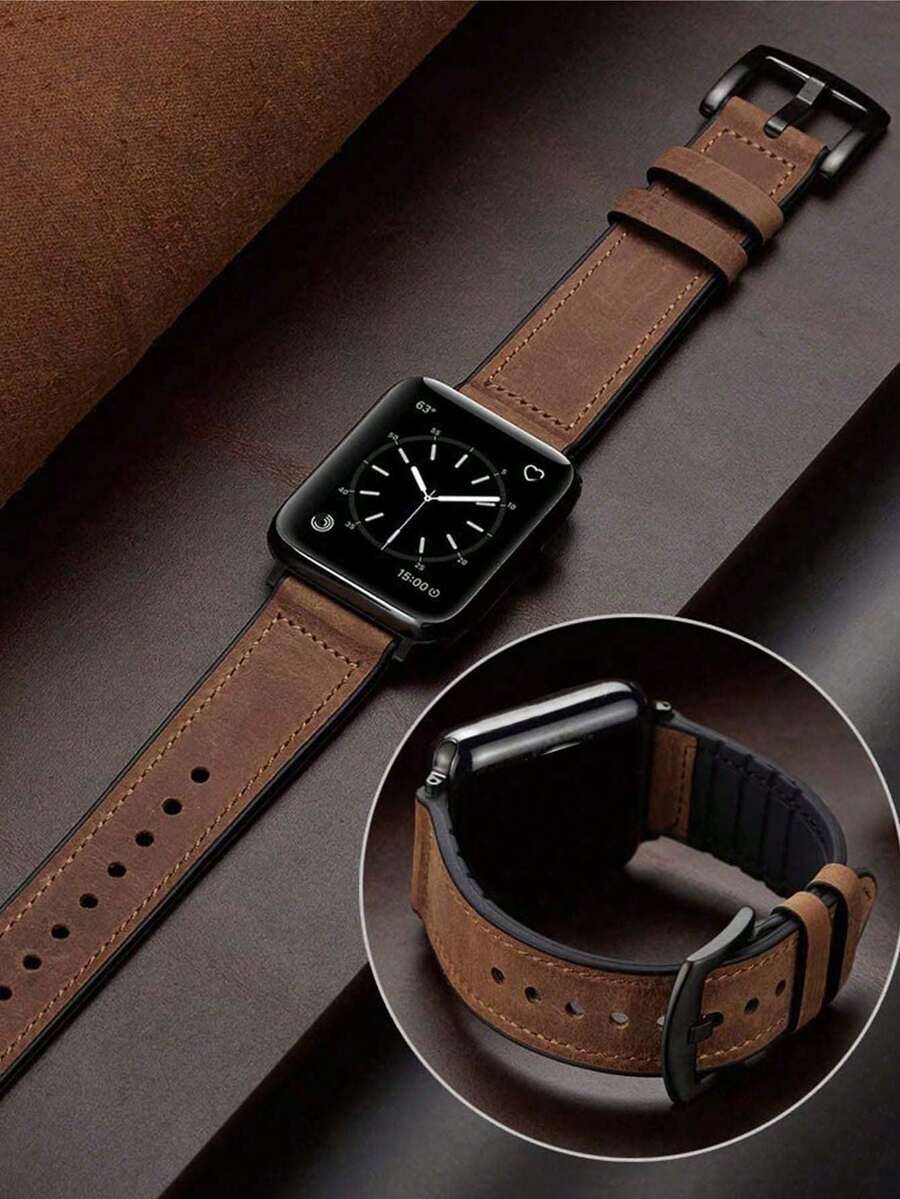 Replacement Watch Bands Compatible With Ultra SeS10/S9/S 8/S 7 /S6 /S5 /S4 /S3 /S2 /S1 Series 38mm/40mm/41mm/42mm/44mm/45mm/49mm, Unisex Vintage Style Brown Leather & Silicone Mixed Strap, Brown/Black/Blue Colour - Multicolor - View 1