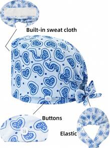 1 pieza Gorra ajustable de mujer con patrón de corazón y floral, talla única, absorbe el sudor con banda elástica, adecuada para salón de belleza, veterinaria, médico, enfermera, trabajador de saneamiento