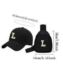 Set de 2 gorras de béisbol para niños: Gorra de camionero con estampado de 26 letras + Bolsa de pecho, sombrero de sol casual y elegante, monedero mini conveniente, adecuado para niños y niñas de vuelta al colegio, actividades al aire libre, viajes de vacaciones, regalo de cumpleaños - Negro - Ver 10