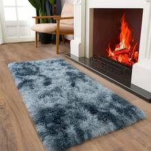 Soft Fluffy Shag Throw Area Rug, 2x4 Black, Non-Slip Bedroom, Hallways, Bedside, Dorm, Living Room - Long Shaggy Rug - 紮染藍灰色 - 查看 3