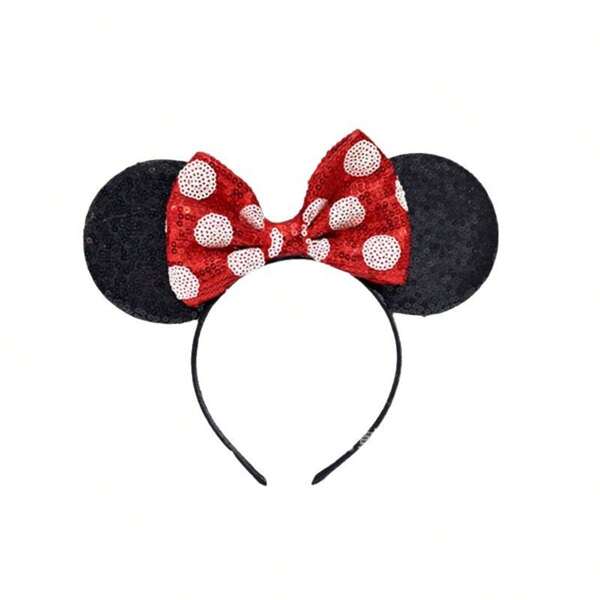 Disney 1pc New Disney Sequin Mickey Mouse Headband, Sequin Minnie Bow Hair Accessories, Holiday Party For Adults And Kids