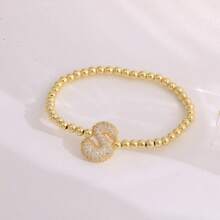 1pc, 18k Gold Plated A-Z Initial Bubble Bracelet Classic Fashion CZ Pave Charm Beads Stretch Design Gift