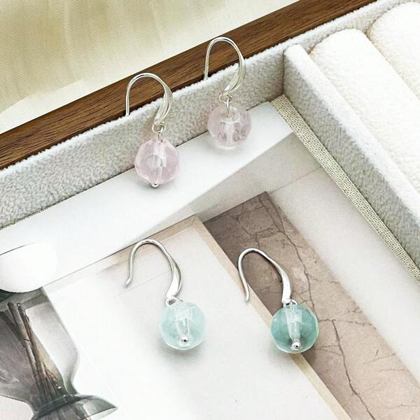 2 Pairs Crystal Glass Stone Earrings – Summer Minimalist Elegance, Beach Party Jewelry, Matching Sets For Sisters/Girlfriends (Perfect Gift)