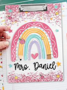 1pc Personalized Teacher Appreciation Gifts, Custom Rainbow Clipboard, Teacher Name Clipboard, Back To School, End Of Year School Gift,Monogram Teacher Clipboards,Cute Classroom Accessory