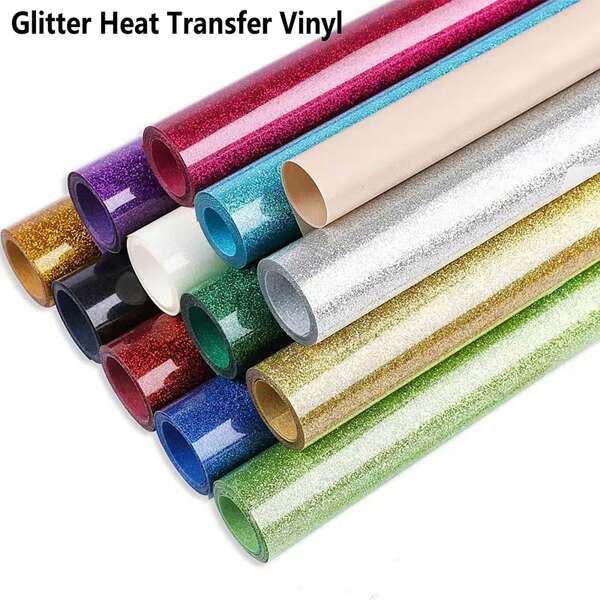 Glitzer Heat Transfer Vinyl Rolle - 12x19,5 Zoll, einfach zu schneiden &für T-Shirts, Jacken, Jeans und Rucksäcke - dauerhafte Aufbügel-Applikationen für alle Schneidemaschinen