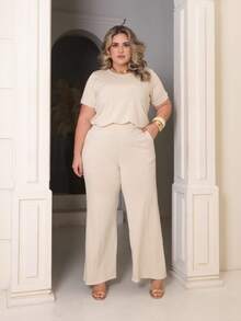 Women's Plus Size Set Of Sweatpants And Short-Sleeved Top - Income - View 5