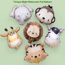6 件可爱丛林动物独特哑光水彩铝箔气球狮子老虎长颈鹿气球主题 Wild One 生日派对装饰、Wild One 装饰、夏季派对装饰气球、性别揭示装饰、淋浴派对、圣诞节 - 彩色 - 查看 3