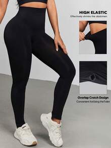 Women's Compression Leggings Butt Lifting Seamless High Waist Tummy Control Stretchy Shapewear Pants - Black - View 4