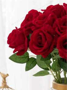 1pc/4pcs/5pcs/8pcs Red Rose Artificial Flowers Artificial Bridal Bouquet Realistic Velvet Faux Flower Flower Arrangement Decoration Fake Rose Artificial Rose For Valentine's Day Gifts Wedding Party Home Decoration, Birthday Gifts Outdoor Indoor Decor, Vase Floral Decor (Purchase Instructions: May Contain Odor, Please Place In Window For Ventilation For 1-2 Days) Artificial Plant