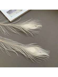 5 件逼真的人造孔雀羽毛，适用于 DIY 工艺品、优雅的家居装饰、派对和婚礼装饰、节日场合，手工细节，塑料材质，非常适合卧室、客厅或浴室装饰，孔雀装饰 - 白色 - 查看 8